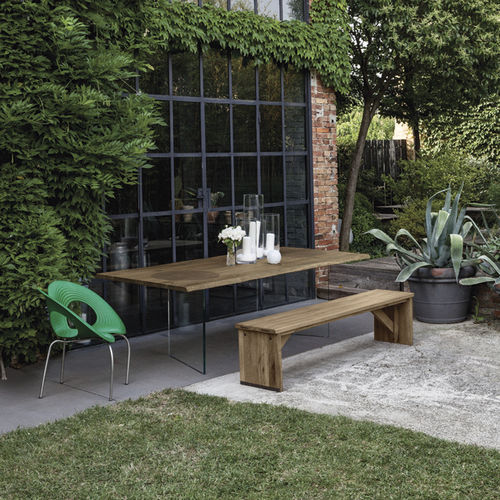 Contemporary table - TIMBER - Devina Nais - glass / glass base / rectangular