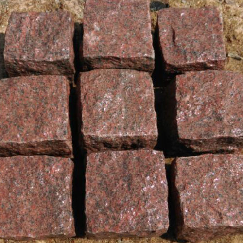 Granite paver - RED COBBLESTONE - Asian Stones - drive-over / pedestrian / for public spaces