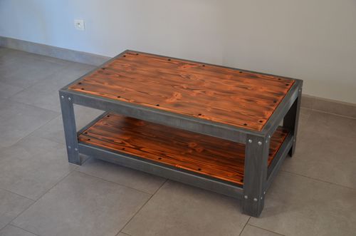 Industrial style coffee table - METALLICA - MISTERZINC - pine / zinc / rectangular