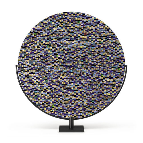 Murano glass sculpture - SUNSHINE DISK - veveglass - handmade / free-standing / blue