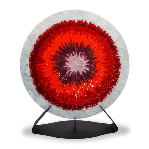 Metal sculpture - TARGET - veveglass - Carrara marble / Murano glass / handmade