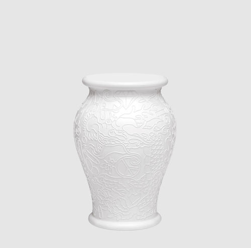 Contemporary stool - MING  - Qeeboo - polyethylene / porcelain / polyethylene base