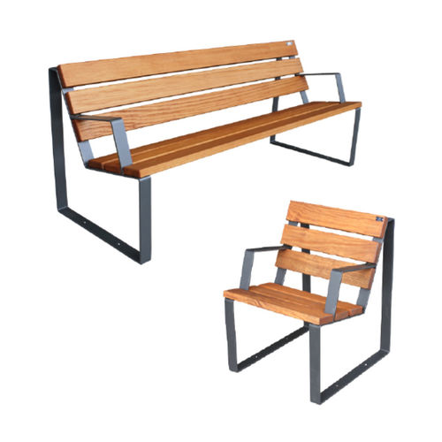 Contemporary public bench - HIMNO - Ado urban - wooden / iron / with backrest