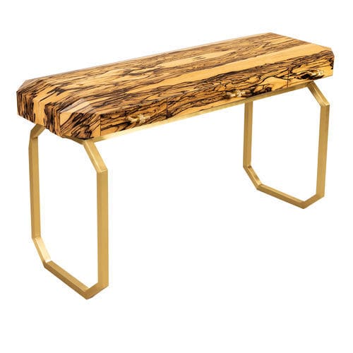 Contemporary sideboard table - VERTIGO  - Memoir - wood veneer / brushed brass base / rectangular