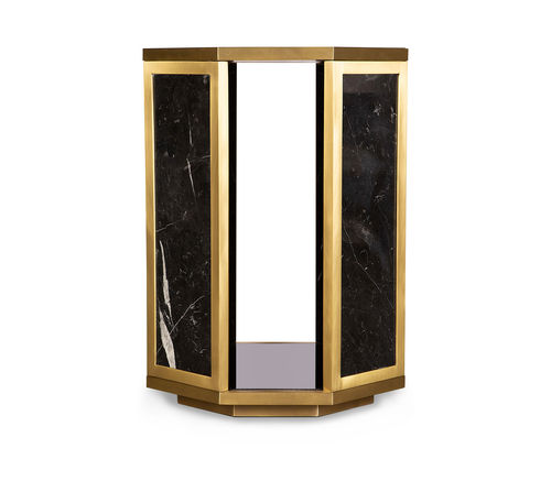 Contemporary side table - OCTOGON  - Memoir - glass / brushed brass base / marble base