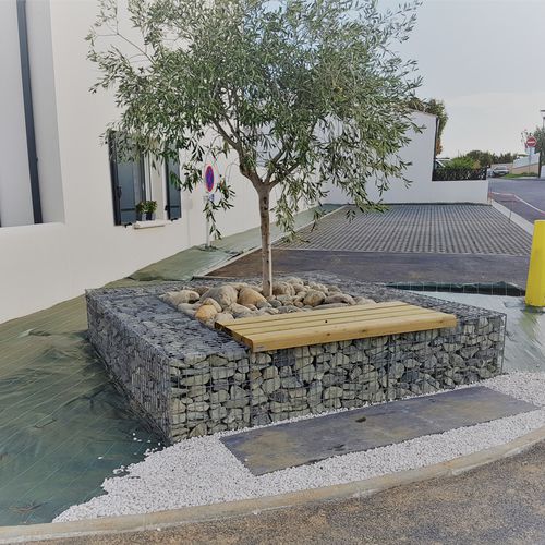 Square tree grate - ENTOURAGE ARBRE GABION - ID GABION - L'AGENCE URBAINE - steel / galvanised steel / stone