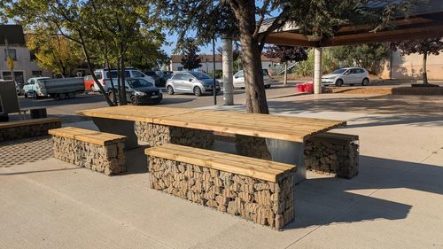 Contemporary picnic table - MELCHIOR - ID GABION - L'AGENCE URBAINE - pine / larch / stone
