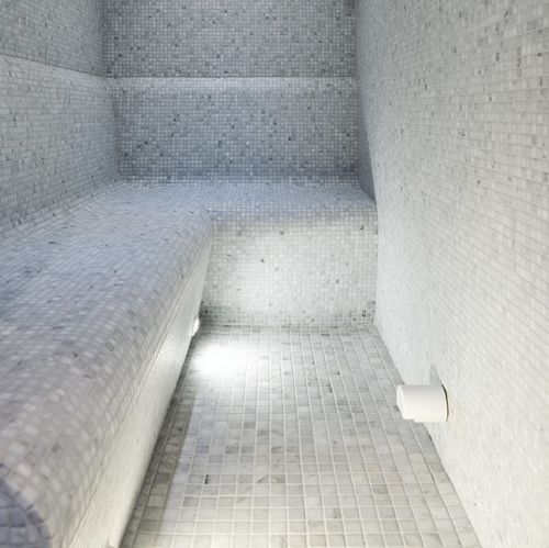 Contemporary bench - TILEABLE - Cleopatra World of Wellness - cement / with backrest / without armrests