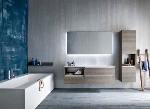 Wall-hung washbasin cabinet - QB50 - IDEAL BAGNI - oak / contemporary / kit