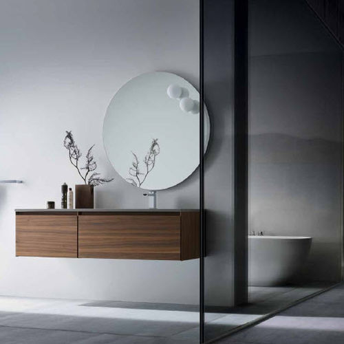 Wall-hung washbasin cabinet - AS01 - IDEAL BAGNI - walnut / contemporary / with mirror