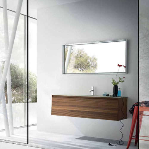 Wall-hung washbasin cabinet - AS04 - IDEAL BAGNI - walnut / contemporary / with mirror