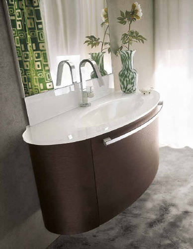 Wall-hung washbasin cabinet - AQ05 - IDEAL BAGNI - oak / contemporary / with mirror