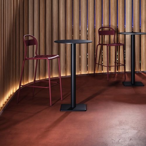 Contemporary high bar table - EDGE A/T-Q - Colos - HPL / cast iron base / round