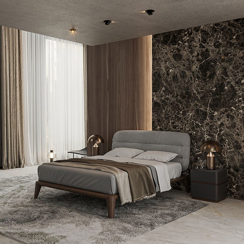 Double bed - ISLAND - De-code, Lattas Nik. Spyridon - contemporary / with upholstered headboard / oak
