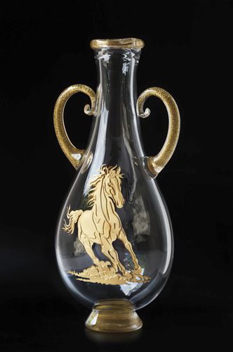Traditional vase - DROP AMPHORA GOLD HORSE GALLOPING - Duccio di Segna srl - crystal