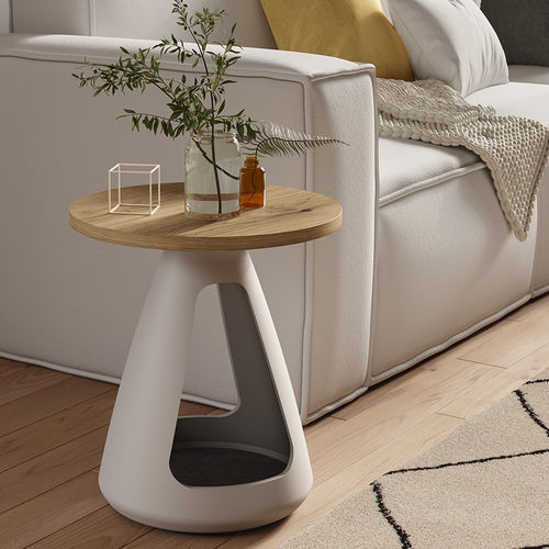 Contemporary side table - Knossos - Mobenia - lacquered MDF / melamine / porcelain stoneware base