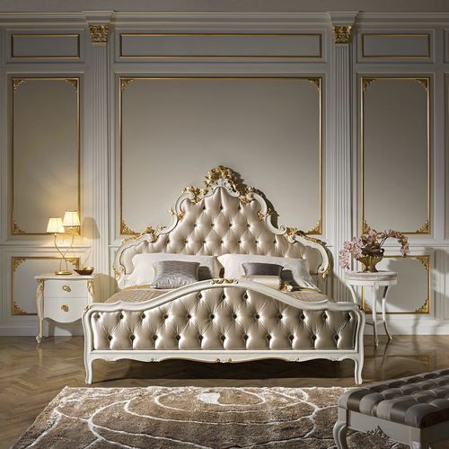 Double bed - Prestige srl unipersonale - classic / upholstered / with headboard
