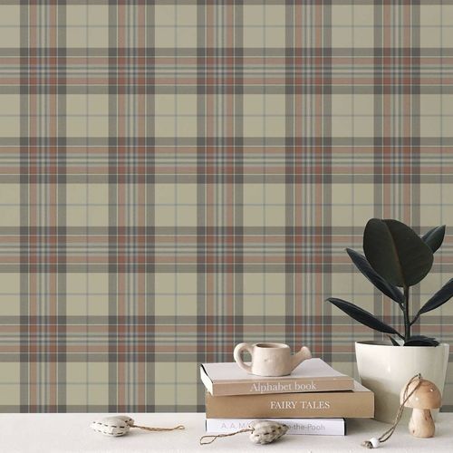Traditional wallpaper - AILSA CRAIG - STEVENS AND GRAHAM - plaid / wallpaper look / red