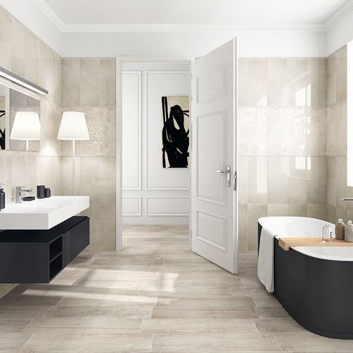 Porcelain stoneware tile - SAND - HERBERIA - brushed / indoor / wall