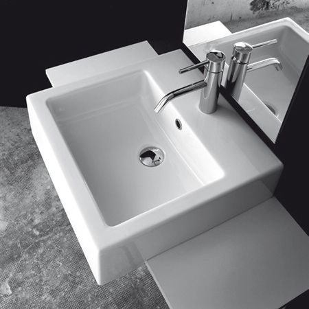 Semi-recessed washbasin - QUADRO - KI & KO - ceramic / square / contemporary