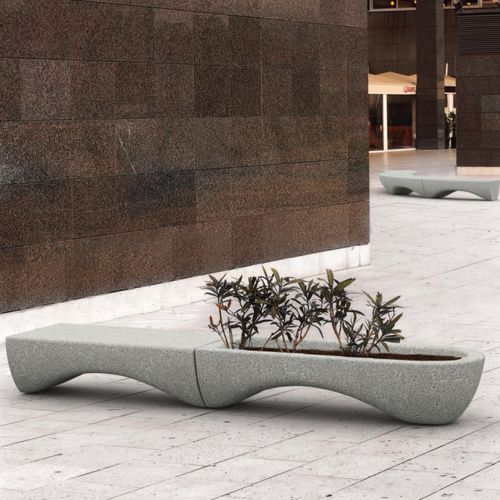 Concrete planter - WAVES J - Mago Urban - with integrated bench / contemporary / for public space