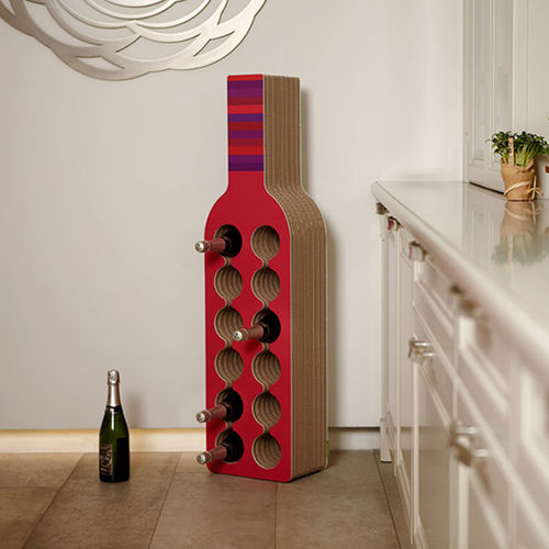 Cardboard bottle rack - MINIBODEGA - Kubedesign - free-standing / red