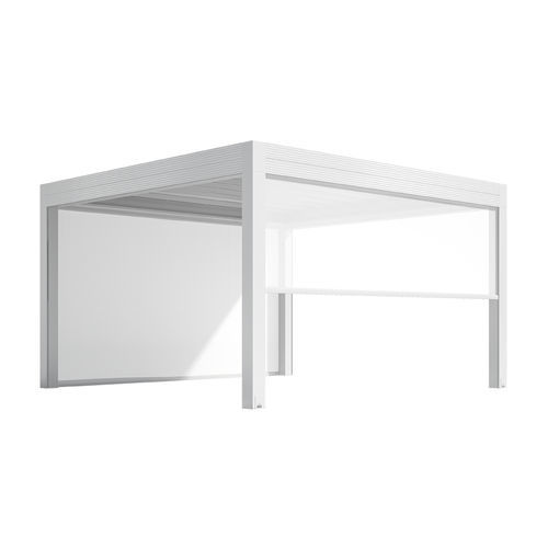 Self-supporting pergola - Azimut - Van Hoof - wall-mounted / thermo-lacquered aluminum / PVC fabric sliding canopy