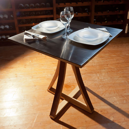 Contemporary bistro table - OG0001FU-T - Pasquini Marino - wooden / brushed stainless steel / square