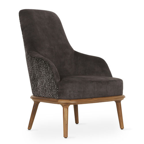 Modern lounge chair - IYI - ALANKARAM - fabric / teak / high back