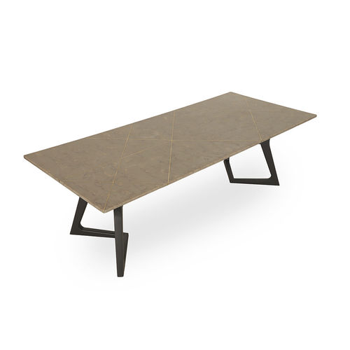 Contemporary dining table - BETONA - ALANKARAM - stone / teak base / rectangular