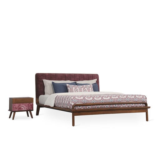 Double bed - KOLO - ALANKARAM - modern / with headboard / teak