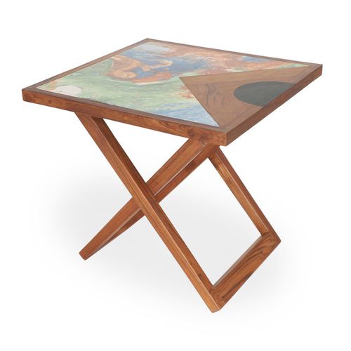 Modern side table - DEBI - ALANKARAM - teak / teak base / square