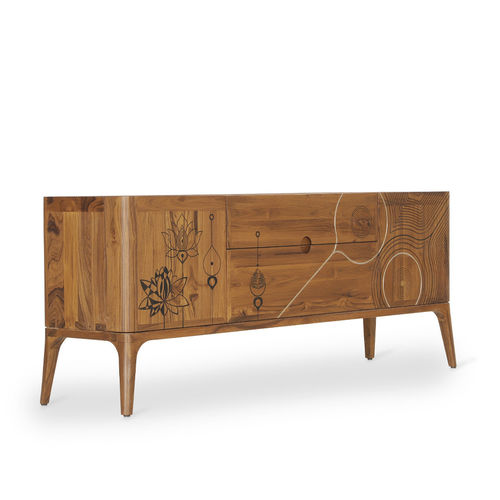 Contemporary TV wall unit - ZEN - ALANKARAM - brass / teak / with storage