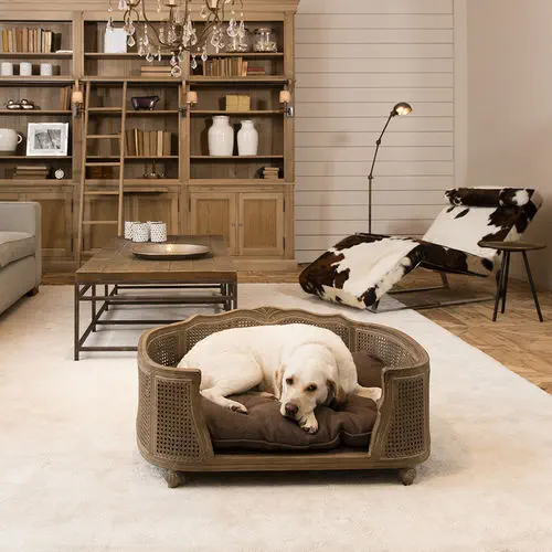 LORD LOU ペットベッドArthurケーン編み　リネンエクリュ Lord Lou Arthur upholstered design bed - Linen ecru - Muotitassu
