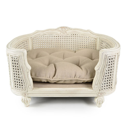 LORD LOU ペットベッドArthurケーン編み　リネンエクリュ Lord Lou Arthur upholstered design bed - Linen ecru - Muotitassu