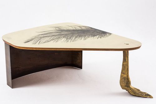 Original design coffee table - OSTRICH FOOT - EGG DESIGNS - wooden / brass / home