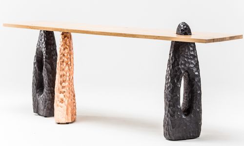 Original design sideboard table - PRIMAL - EGG DESIGNS - wooden / copper / rectangular