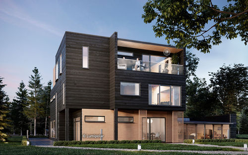Modern house - SENATOR 503 - Lumi Polar - with terrace / wooden