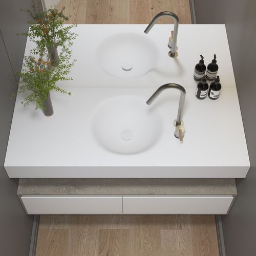 Wall-mounted washbasin - RIGEL SLIM - Riluxa - Corian® / with counter / custom
