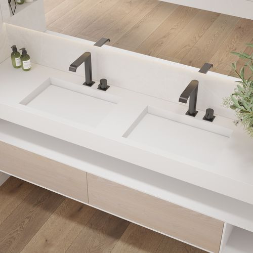 Wall-mounted washbasin - GLIESE SLIM - Riluxa - Corian® / Solid Surface / double