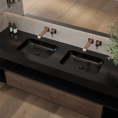 Wall-mounted washbasin - ORION SLIM - Riluxa - Corian® / with counter / custom