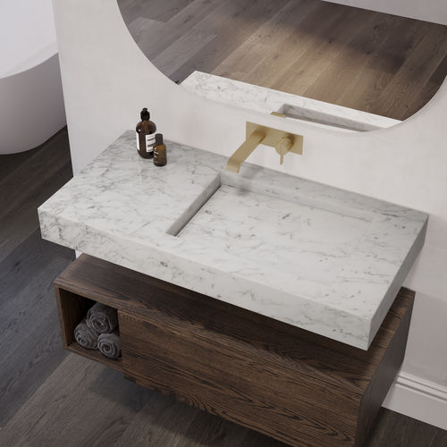 Wall-mounted washbasin - PERSEUS S SLIM - Riluxa - Carrara marble / with counter / custom