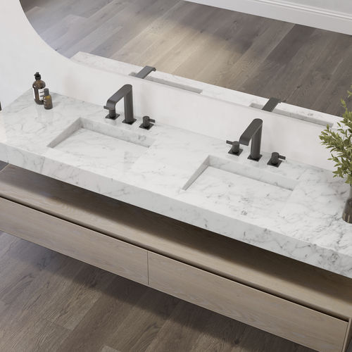 Wall-mounted washbasin - SAGITTA D SLIM - Riluxa - Carrara marble / with counter / custom