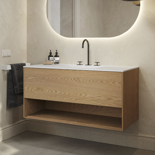 Wall-hung washbasin cabinet - ATHENA WOOD EDGE - Riluxa - oak / contemporary / without door
