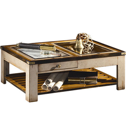 Traditional coffee table - CT-1042 - Félix Monge - wooden / glass / wooden base
