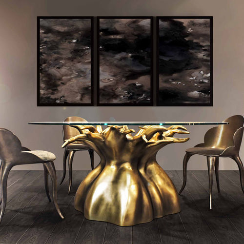 Organic design dining table - BAOBAB - KARPA - tempered glass / resin base / fiberglass base