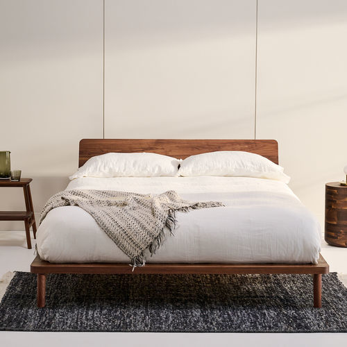 Double bed - B102  - KASTELLA - contemporary / with headboard / American walnut