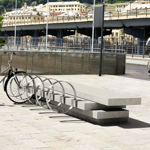 Contemporary public bench - BLOCKX - PREFAC MYWAY - concrete / with integrated bike rack