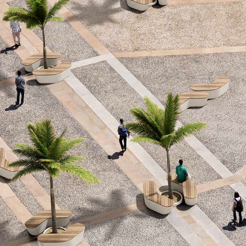 Contemporary public bench - TRANSLATION - PREFAC MYWAY - wooden / concrete