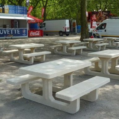 Traditional picnic table - RIO - PREFAC MYWAY - concrete / rectangular / with attached chairs